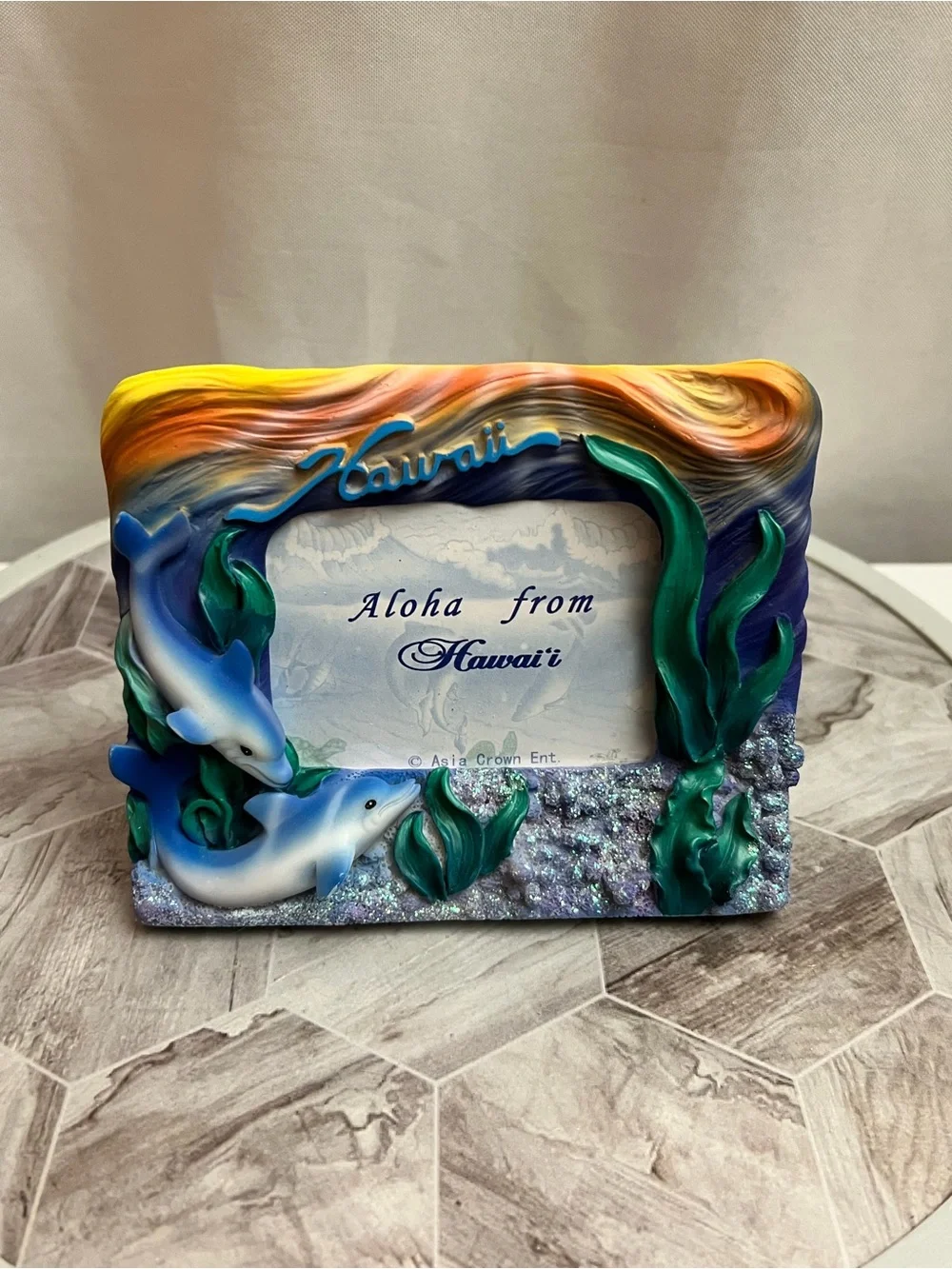 Hawaii Dolphin Photo Frame Aloha From Hawaii Resin Souvenir 4x6 Asia Crown NIB